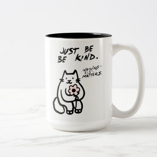 可愛い猫「優しくなりたい」コーヒーマグ – 前向き Vibe ツートーンマグカップ (右)