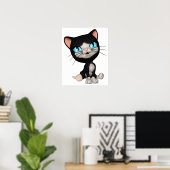 可愛い猫：可愛い漫画の子猫を押す ポスター (ホームオフィス)