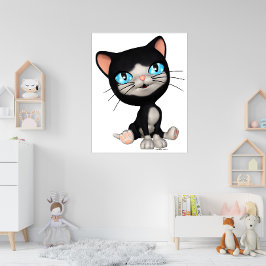 可愛い猫:可愛い漫画の子猫を押す ポスター