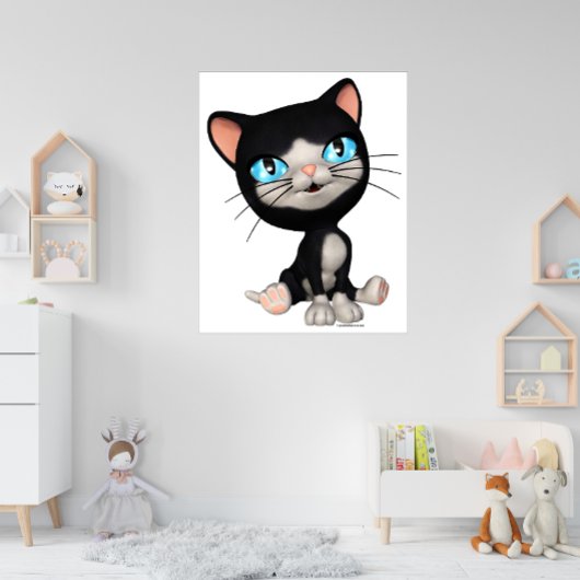 可愛い猫：可愛い漫画の子猫を押す ポスター