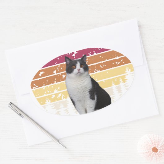 可愛い猫 楕円形シール (封筒)