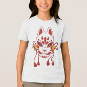 可愛い猫 – 赤伝統的日本のキツネマスク トライブレンドＴシャツ (正面)