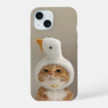 可愛い猫inアヒル帽子iPhone 15ケース