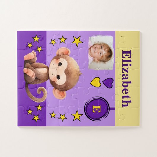 可愛い猿の写真名紫の黄色の子供 ジグソーパズル (横)