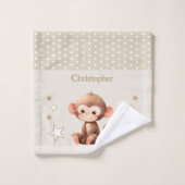 可愛い猿の名前を追加水玉模様スターブラウン ウォッシュタオル (ウォッシュタオル)