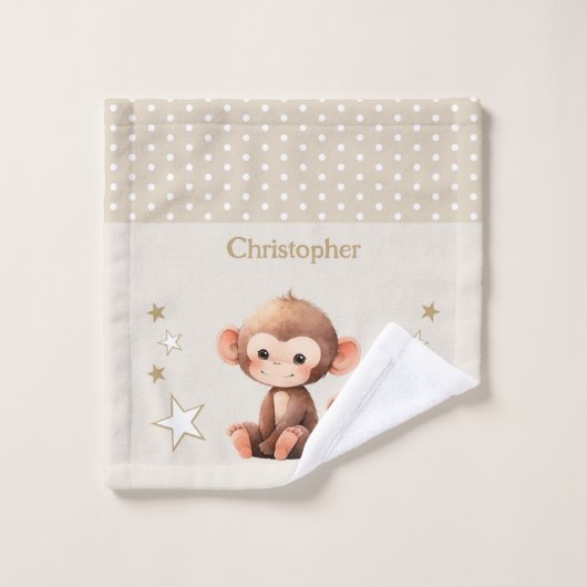 可愛い猿の名前を追加水玉模様スターブラウン ウォッシュタオル (ウォッシュタオル)