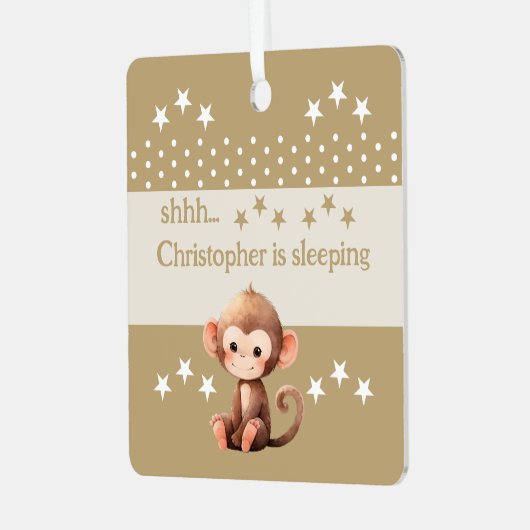 可愛い猿shhh追加の名前は眠っている茶色 メタルオーナメント (正面左)