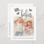 可愛い王ベビー双子の写真誕生のお知らせ 案内ポストカード (正面/裏面)
