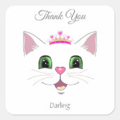 可愛い王室の猫顔王冠 スクエアシール (正面)