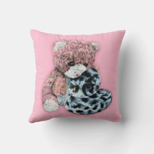 可愛い玩具テディとダックピンクの女の子の枕 クッション (裏面)