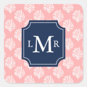 可愛い珊瑚模様とブルーモノグラム スクエアシール (正面)