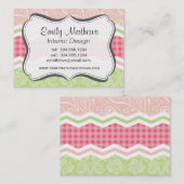 可愛い珊瑚色ピンクと淡い緑の模様 名刺 (正面/裏面)