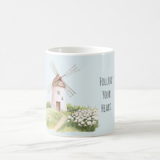 可愛い甘い羊のピンクの花のバラ コーヒーマグカップ (中央)