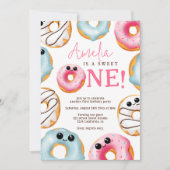 可愛い甘い1かわいいドーナツ1歳の誕生日 招待状 (正面)