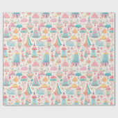 可愛い甘お洒落いカラフル模様ピンク色 ラッピングペーパー (フラット)