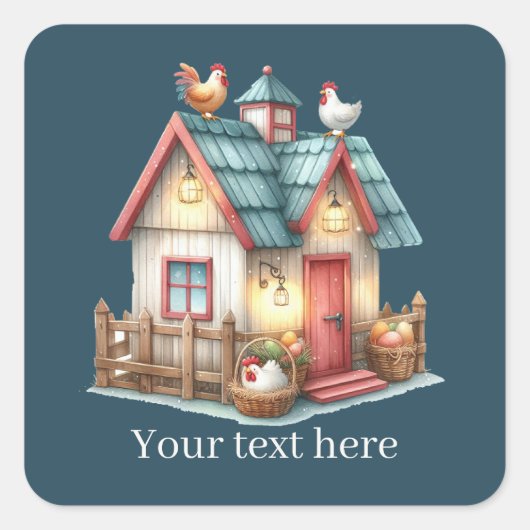 可愛い田舎の鶏の恋人がメッセージを追加 スクエアシール (正面)