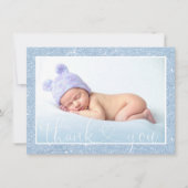 可愛い男の子ありがとう青いグリッター写真ベビーシャワー 案内状 (正面)