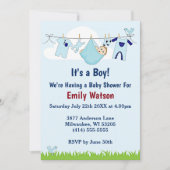 可愛い男の子のクロースラインboho赤ちゃんシャワー 招待状 (正面)