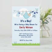 可愛い男の子のクロースラインboho赤ちゃんシャワー 招待状 (スタンド正面)