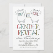 可愛い男の子または女の子ボディスーツ性別リビール招待状 招待状 (正面)