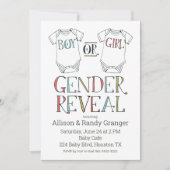 可愛い男の子または女の子ボディスーツ性別リビール招待状 招待状 (正面)