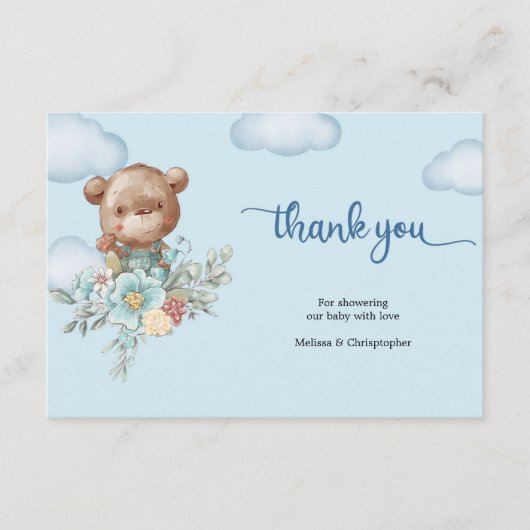 可愛い男の子テディベア熱い空感謝してい気球君 エンクロージャーカード (正面)