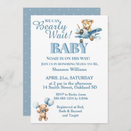 可愛い男の子テディベア飛行機 招待状