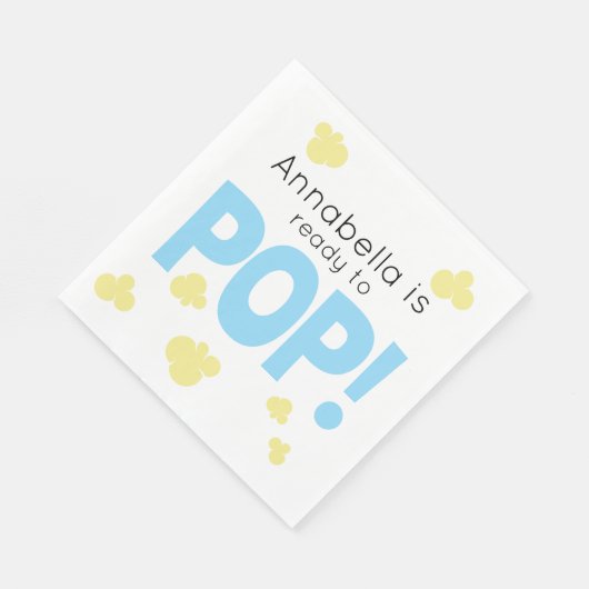 可愛い男の子ポップ・アートのブルーポップコーン赤ちゃんシャワー準備 スタンダードランチョンナプキン (角)