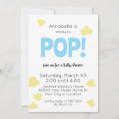 可愛い男の子ポップ・アートのブルーポップコーン赤ちゃんシャワー準備 招待状 (正面)