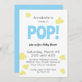 可愛い男の子ポップ・アートのブルーポップコーン赤ちゃんシャワー準備 招待状 (正面/裏面)