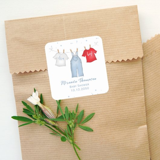 可愛い男の赤ちゃんお洒落デニムブルーベビー服 スクエアシール