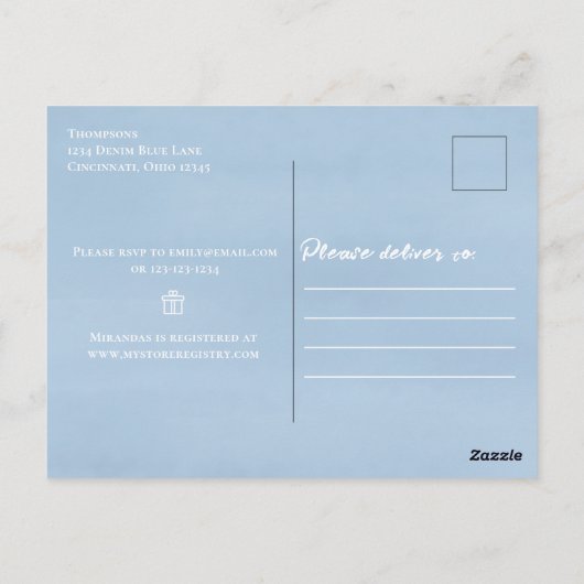 可愛い男の赤ちゃんお洒落デニムブルーベビー服 ポストカード (裏面)