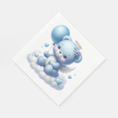 可愛い男の赤ちゃんブルーの風船付テディベア スタンダードランチョンナプキン (角)