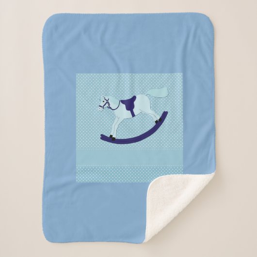 可愛い男の赤ちゃんブルーロッキングホース シェルパブランケット (正面)
