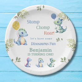 可愛い男の赤ちゃんブルー恐竜1歳の誕生日 ペーパープレート