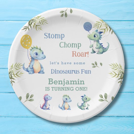 可愛い男の赤ちゃんブルー恐竜1歳の誕生日 ペーパープレート