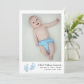 可愛い男の赤ちゃんブルー生まれたばかりのフットプリント誕生 案内状 (スタンド正面)