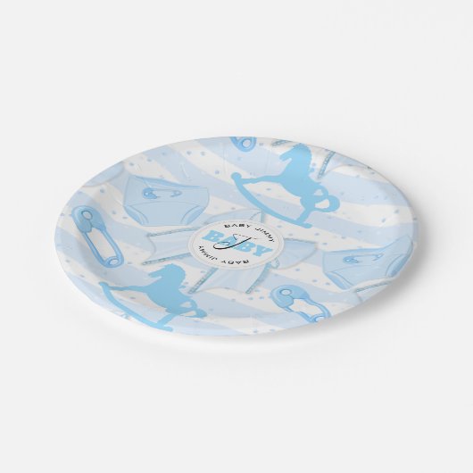 可愛い男の赤ちゃんモノグラムの柄 ペーパープレート (アングル)