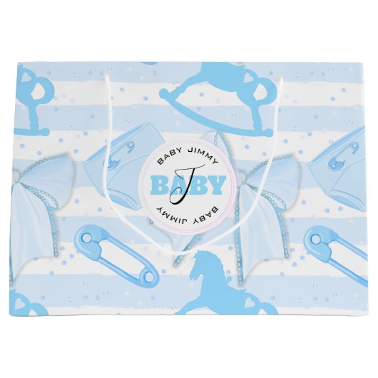 可愛い男の赤ちゃんモノグラムの柄 ラージペーパーバッグ (正面)