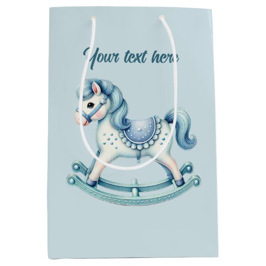 可愛い男の赤ちゃんロッキングホースのカスタマイズ ミディアムペーパーバッグ (正面)