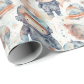 可愛い男の赤ちゃん宇宙ウォーターカラーブルーオレンジ ラッピングペーパー (ロールコーナー)