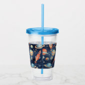 可愛い男の赤ちゃん宇宙惑星ウォーターカラーブルーオレンジ アクリルタンブラー (右)