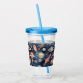 可愛い男の赤ちゃん宇宙惑星ウォーターカラーブルーオレンジ アクリルタンブラー (左)