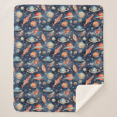 可愛い男の赤ちゃん宇宙惑星ウォーターカラーブルーオレンジ シェルパブランケット (正面)