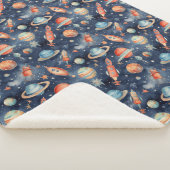 可愛い男の赤ちゃん宇宙惑星ウォーターカラーブルーオレンジ シェルパブランケット (3/4)