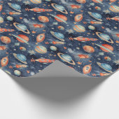 可愛い男の赤ちゃん宇宙惑星ウォーターカラーブルーオレンジ ラッピングペーパー (角)