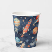 可愛い男の赤ちゃん宇宙惑星ウォーターカラーブルーオレンジ 紙コップ (裏面)