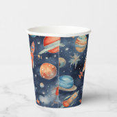 可愛い男の赤ちゃん宇宙惑星ウォーターカラーブルーオレンジ 紙コップ (右)