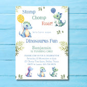可愛い男の赤ちゃん恐竜1歳のパーティー 招待状