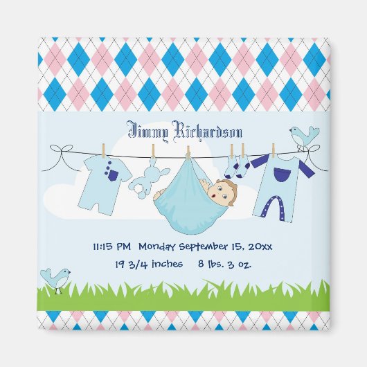 可愛い男の赤ちゃん服飾ライン マグネット (正面)